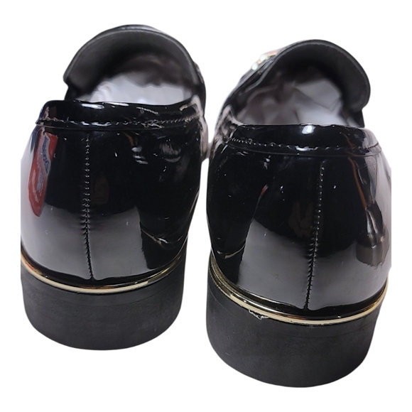 ZARA, BLACK PATENT VEGAN LEATHER LOAFER, FLATS, SIZE 9.5 EUC - Picture 4 of 9